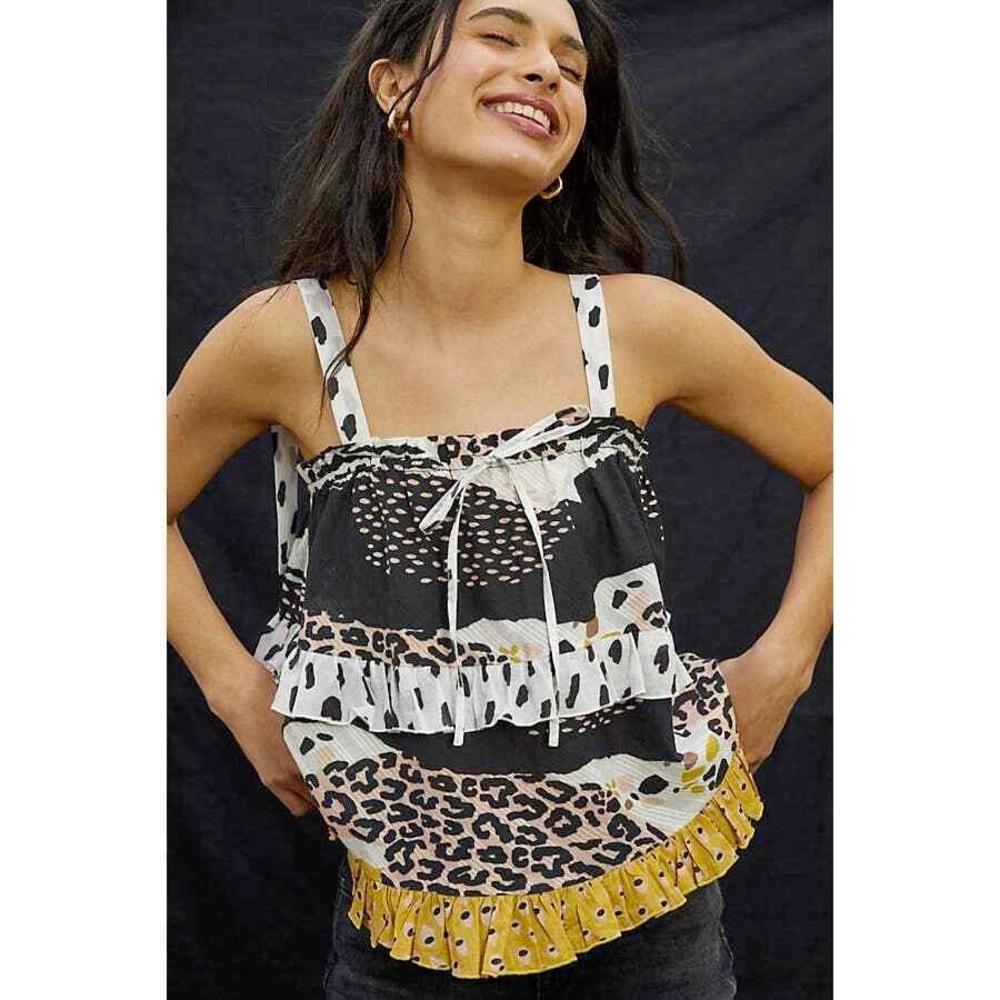 ANTHROPOLOGIE Conditions Apply Ruffled Tank Tie-Straps - size Large